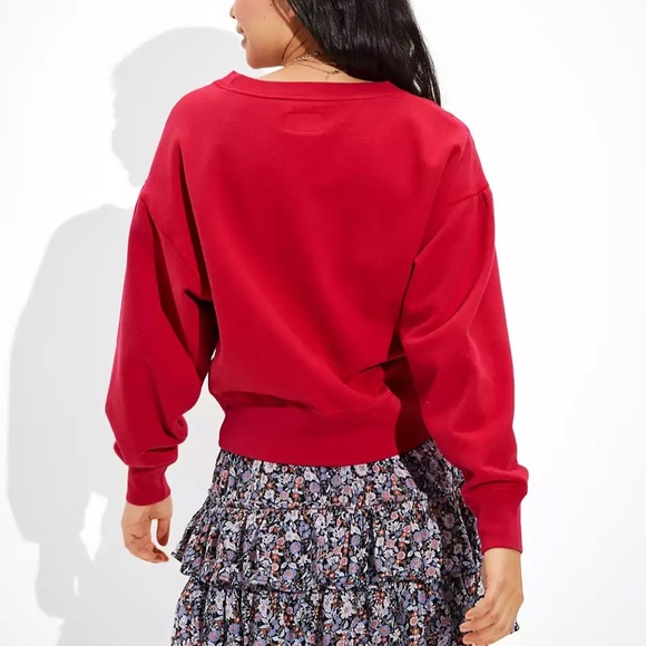 NWT American Eagle | Balloon Sleeve Crewneck Red | Size Small - Picture 2 of 9